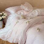 Ruffled Bedding Set Breathable Cotton Gauze Lace Edge