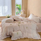 Ruffled Bedding Set Breathable Cotton Gauze Lace Edge