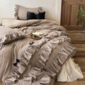 Ruffled Bedding Set Linen-Look Cotton Reversible Zip Closure
