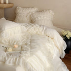 Ruffled Bedding Set Rose Appliques Cotton-Blend
