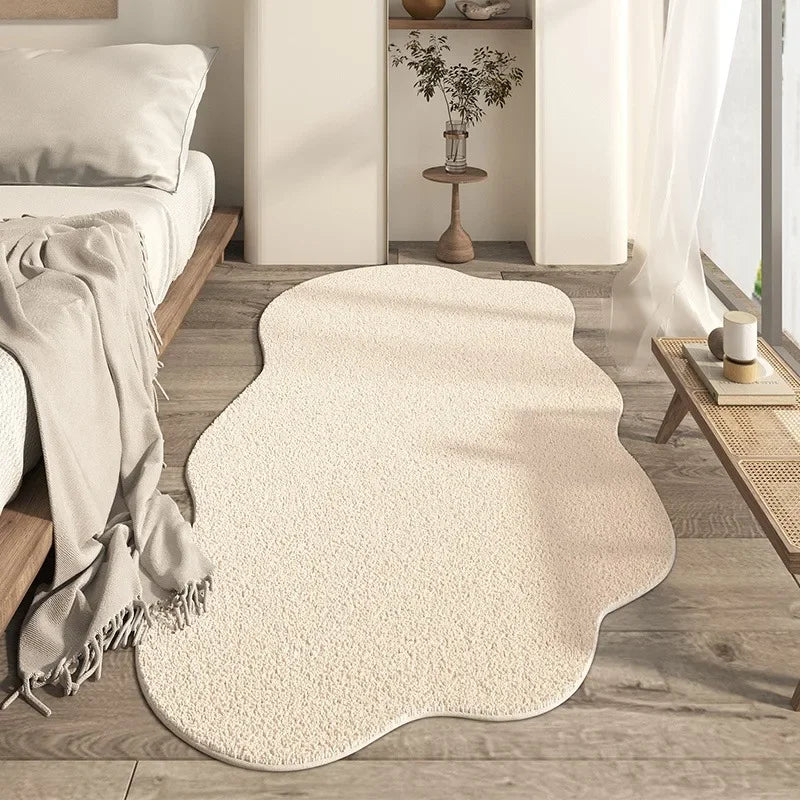 Rug Organic Shape Cream Polyester Pile Non-Slip Backing
