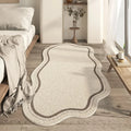 Rug Organic Shape Cream Polyester Pile Non-Slip Backing