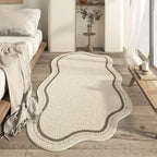 Rug Organic Shape Cream Polyester Pile Non-Slip Backing