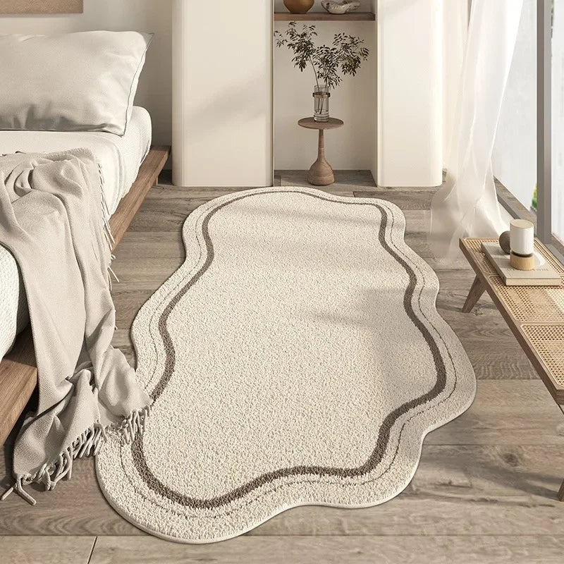 Rug Organic Shape Cream Polyester Pile Non-Slip Backing