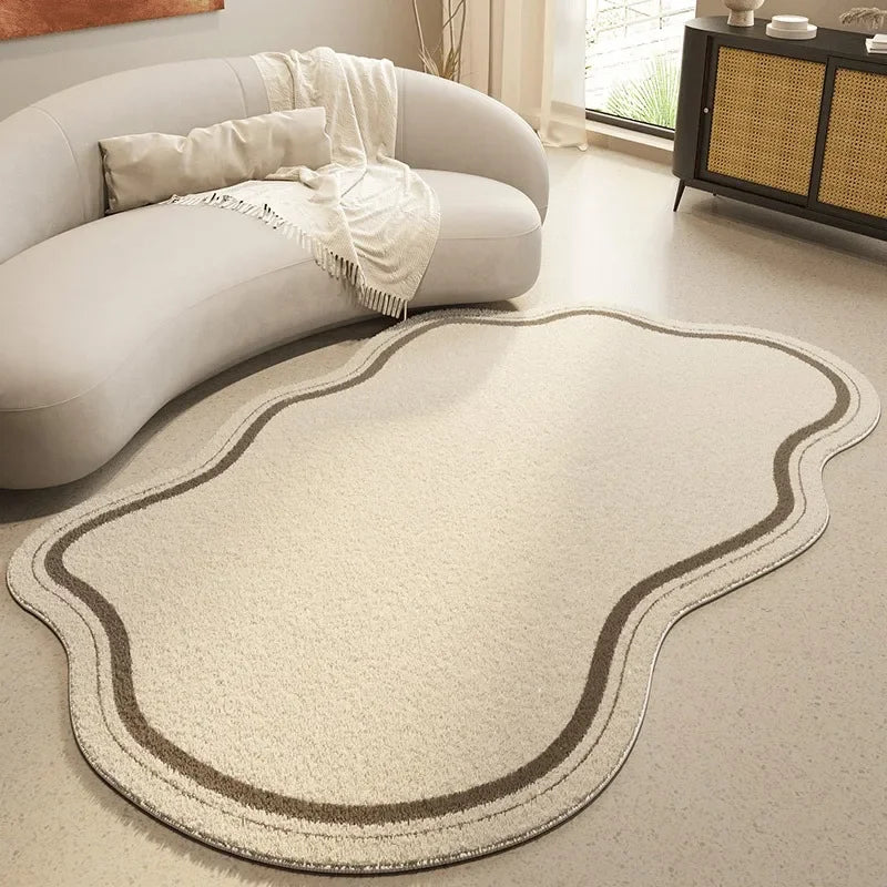 Rug Organic Shape Cream Polyester Pile Non-Slip Backing
