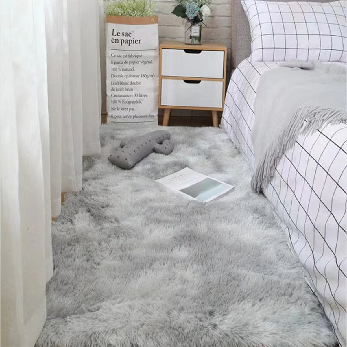 Rug Plush Long Microfiber Pile Non-Slip Backing
