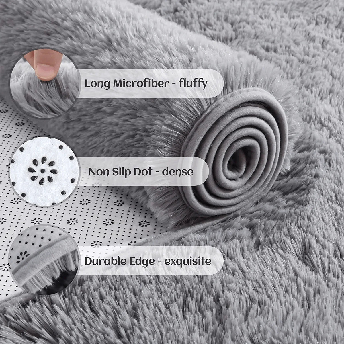 Rug Plush Long Microfiber Pile Non-Slip Backing