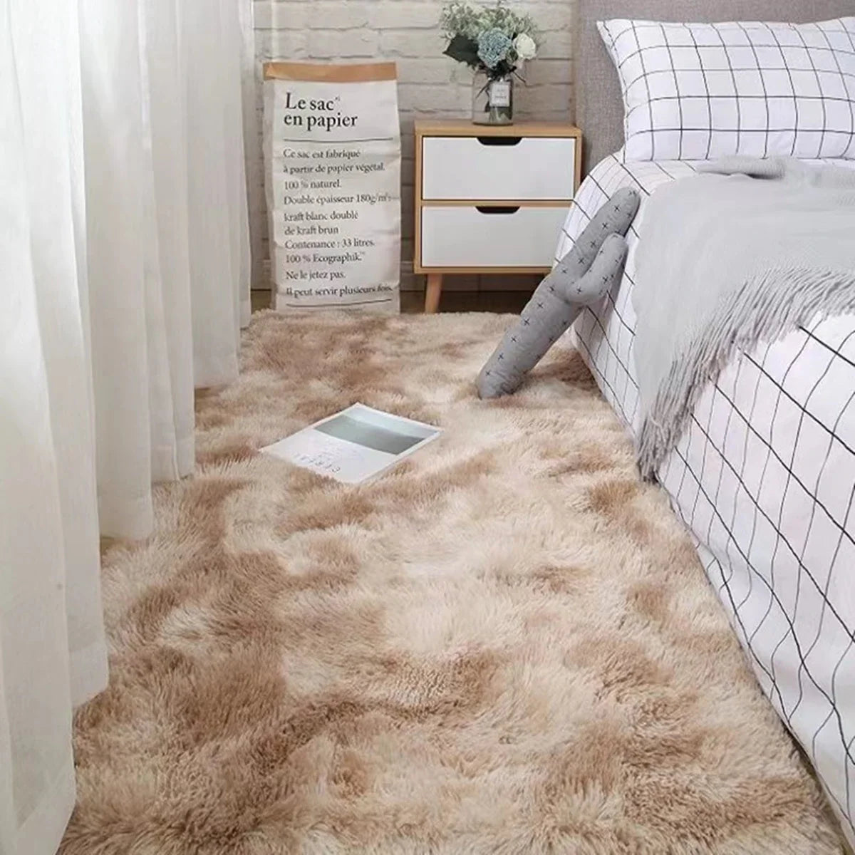 Rug Plush Long Microfiber Pile Non-Slip Backing