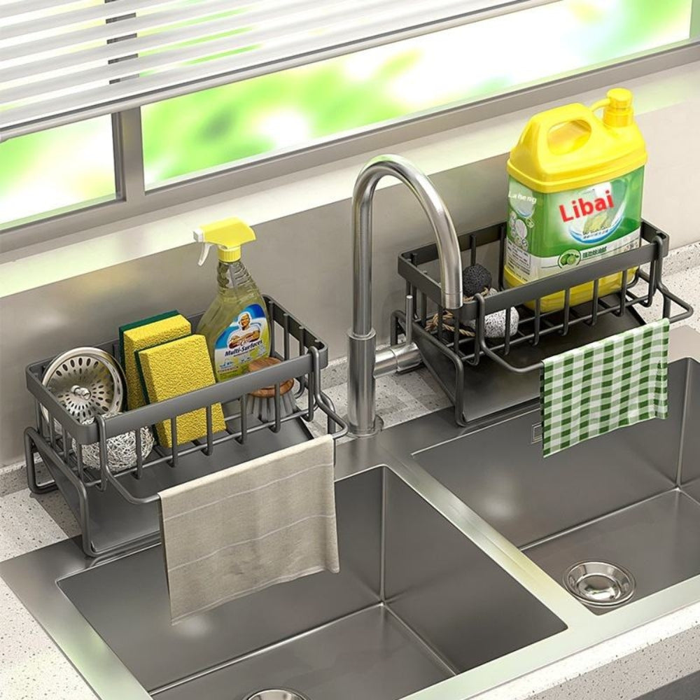Rust-Resistant Self-Draining Carbon Steel Sink Organizer