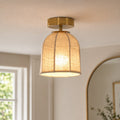 Rustic Linen Shade & Warm Gold Flush Mount Ceiling Light (LED Compatible)