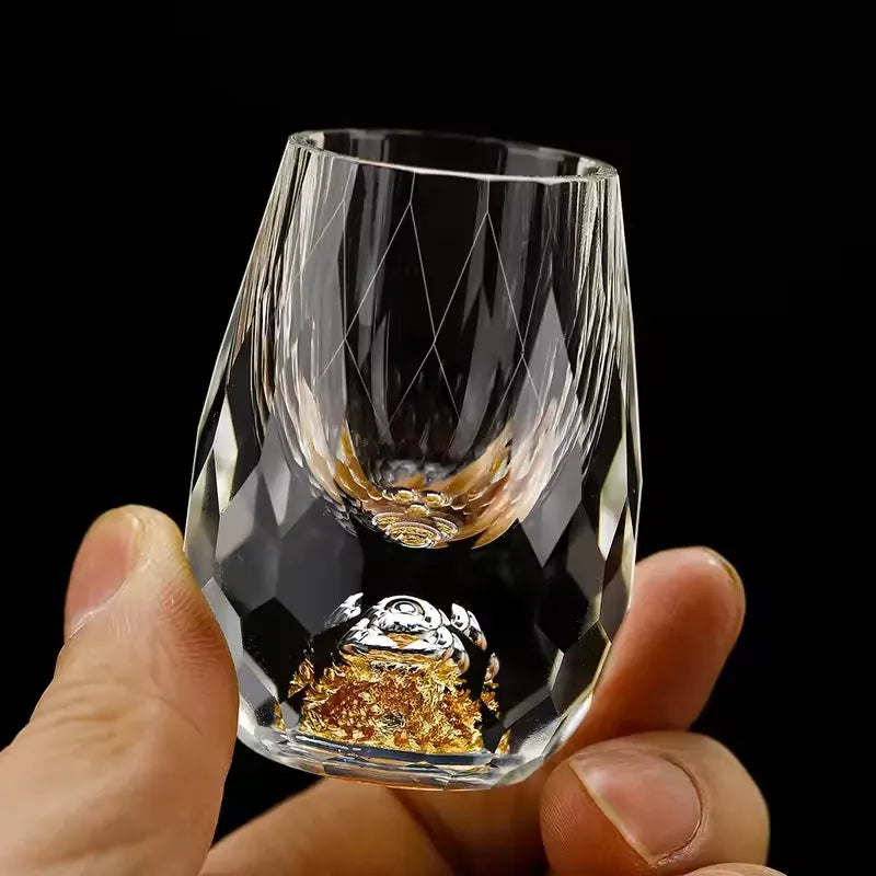 Sake Cup Crystal Glass Gold Foil Double Bottom