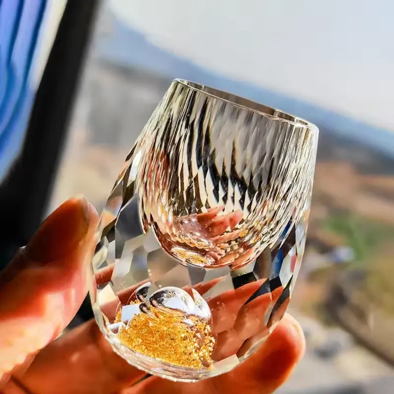 Sake Cup Crystal Glass Gold Foil Double Bottom