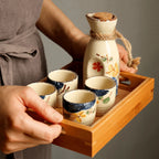 Sake Set Hand-Painted Sakura Ceramic Carafe & Cups