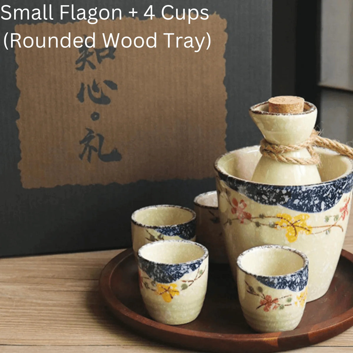 Sake Set Hand-Painted Sakura Ceramic Carafe & Cups