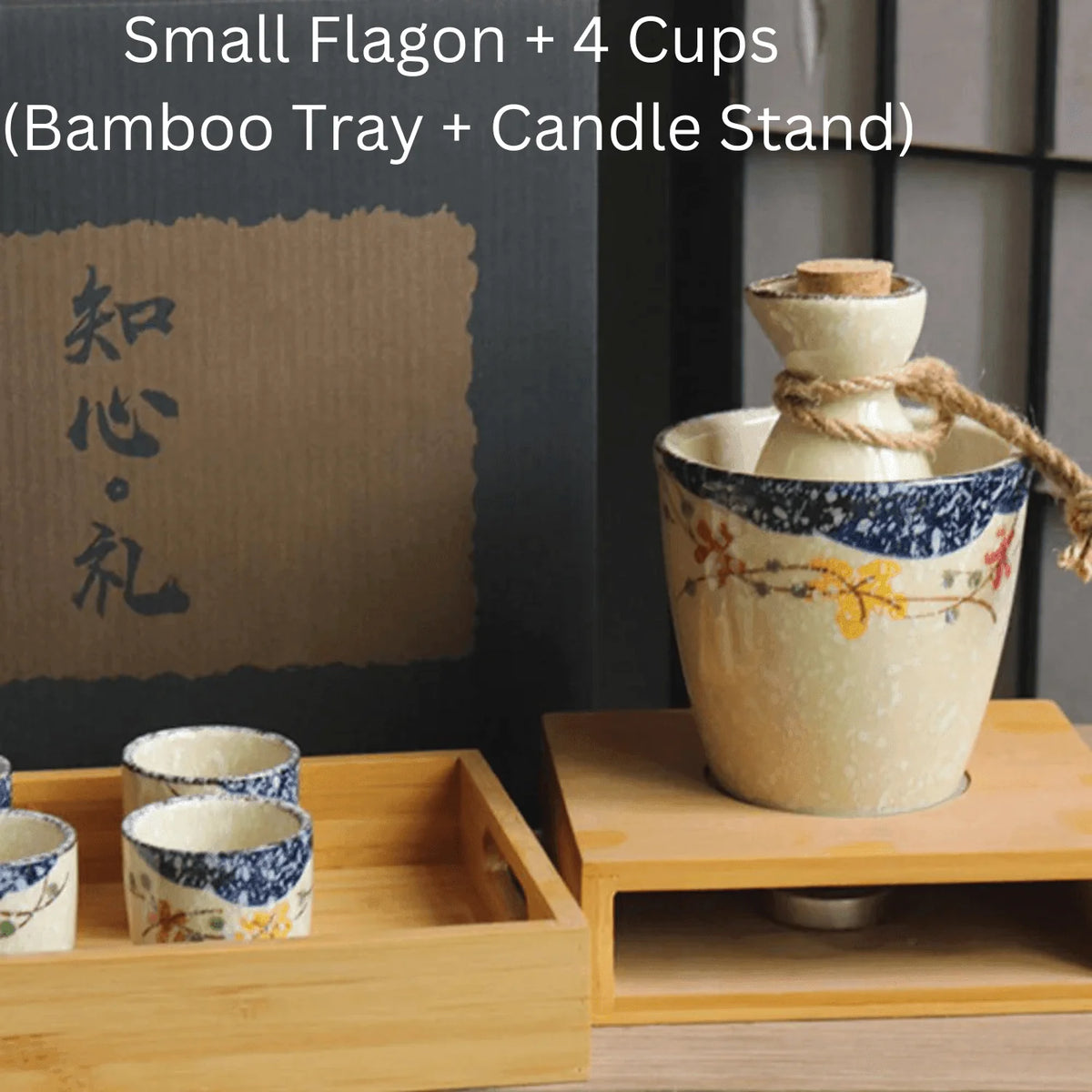 Sake Set Hand-Painted Sakura Ceramic Carafe & Cups