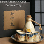 Sake Set Hand-Painted Sakura Ceramic Carafe & Cups