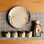 Sake Set Hand-Painted Sakura Ceramic Carafe & Cups
