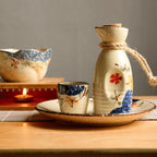 Sake Set Hand-Painted Sakura Ceramic Carafe & Cups