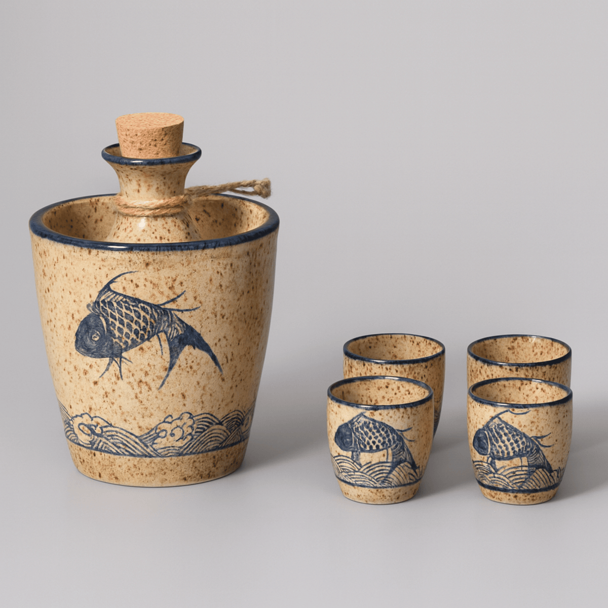 Sake Set Handcrafted Ceramic Koi Motif Hot & Cold