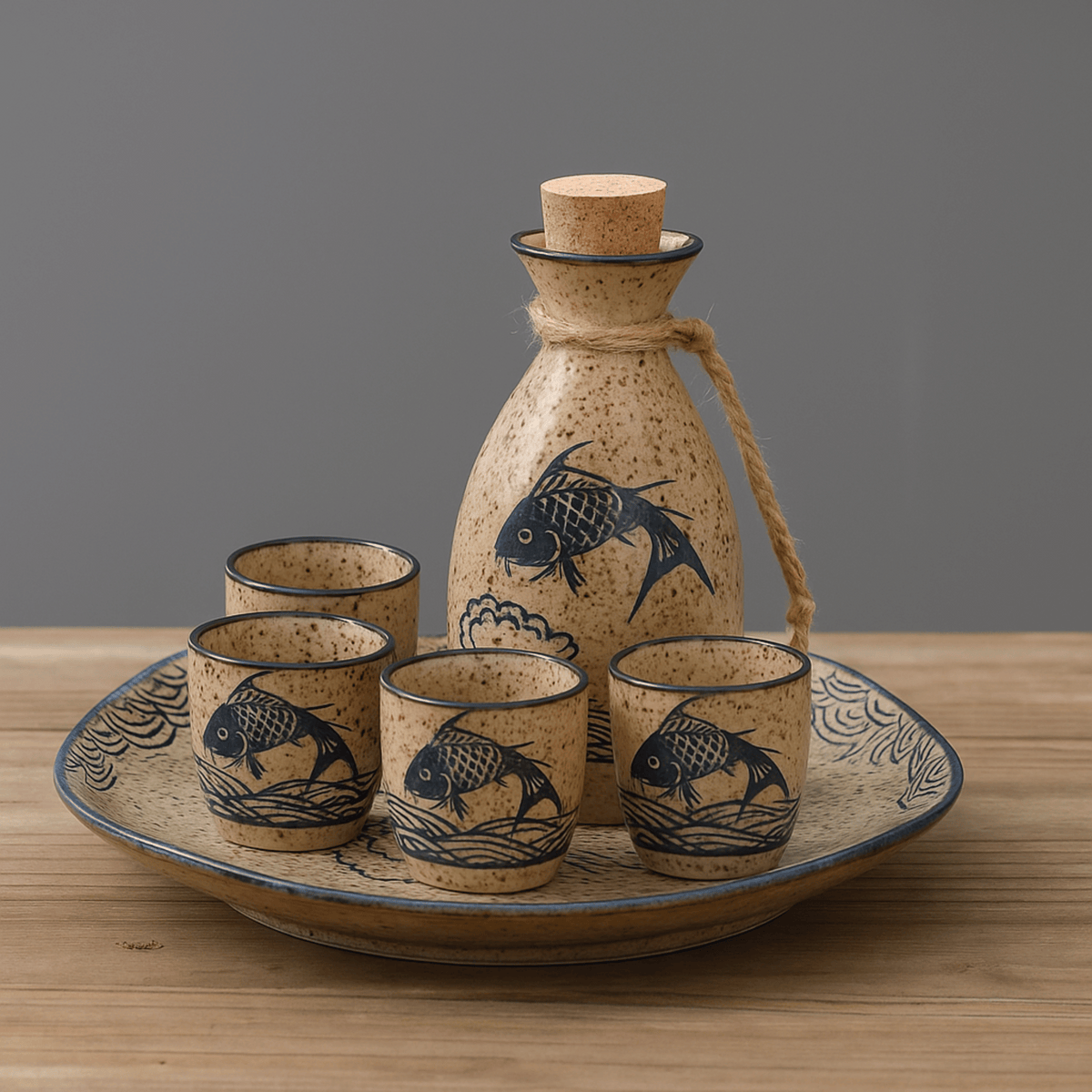 Sake Set Handcrafted Ceramic Koi Motif Hot & Cold