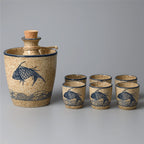 Sake Set Handcrafted Koi Ceramic Drip-Free