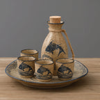Sake Set Handcrafted Koi Ceramic Drip-Free