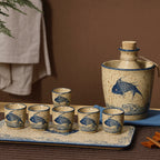 Sake Set Handcrafted Koi Ceramic Drip-Free
