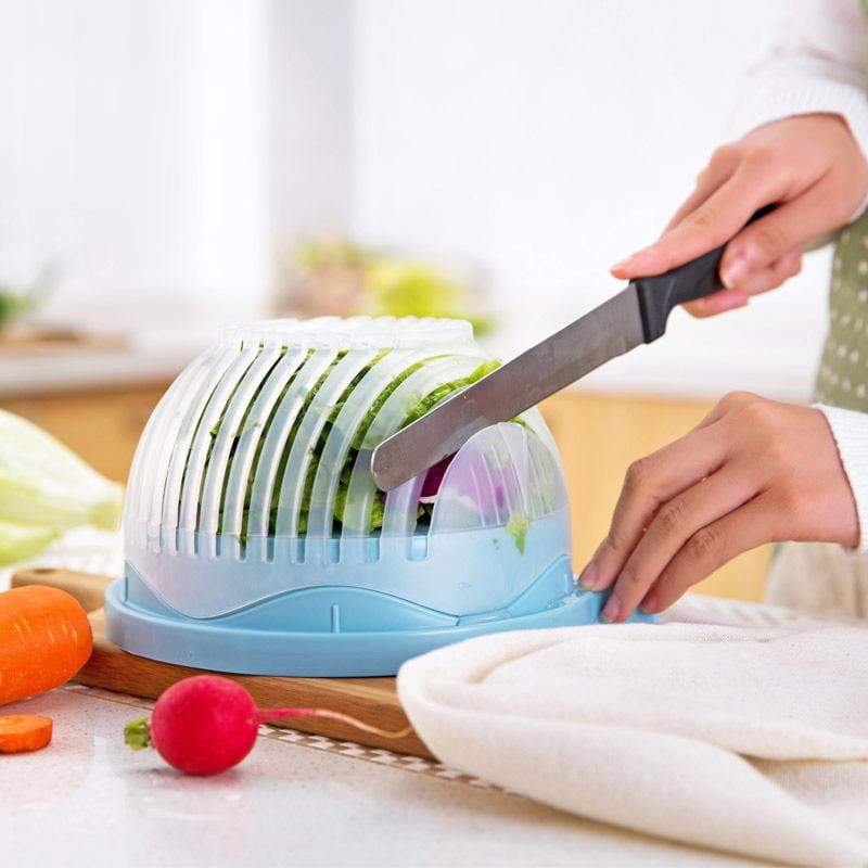 Salad Cutter Bowl Guided Slots & Finger Guard Dishwasher-Safe
