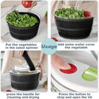 Salad Spinner One-Hand Press Instant Brake 3L Capacity