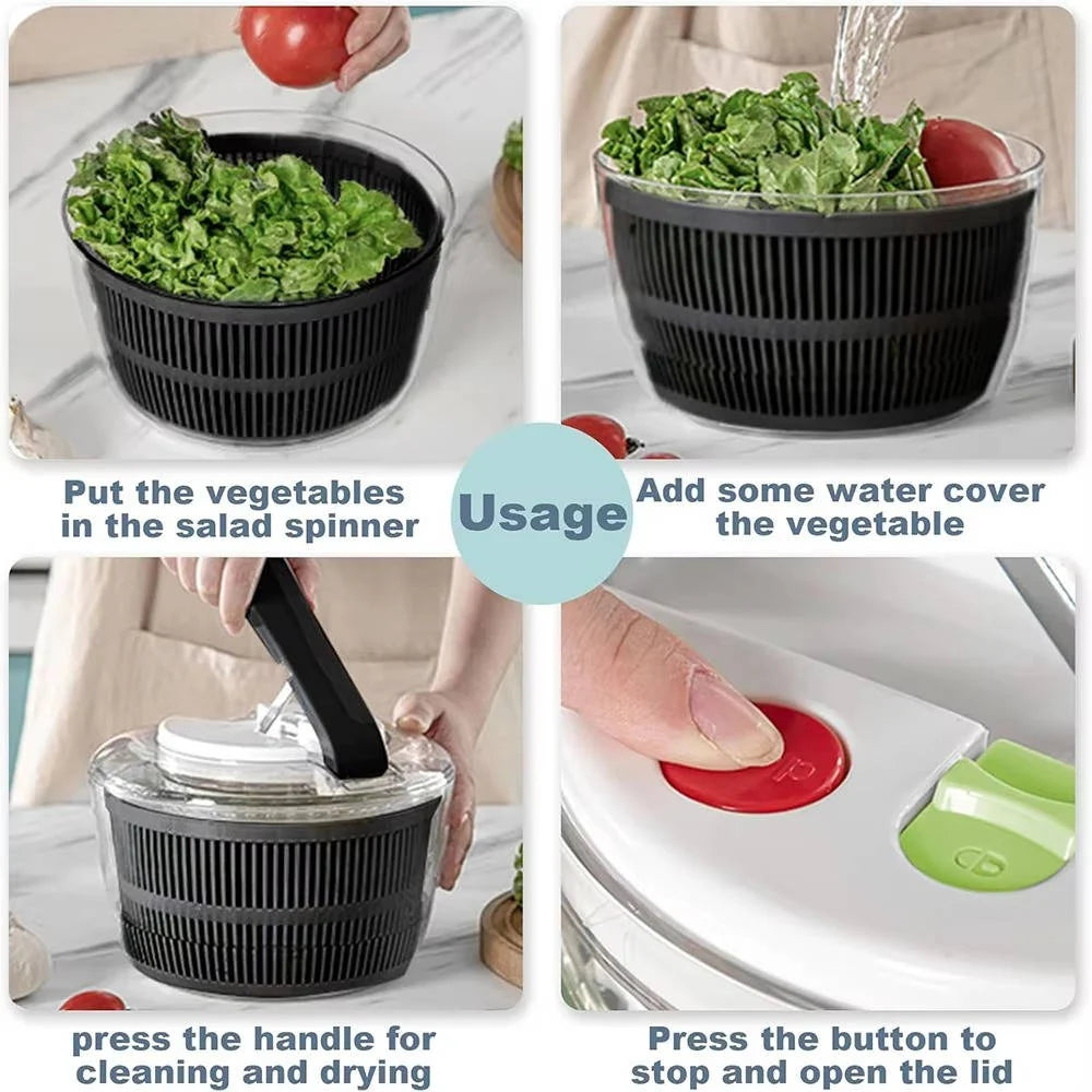 Salad Spinner One-Hand Press Instant Brake 3L Capacity