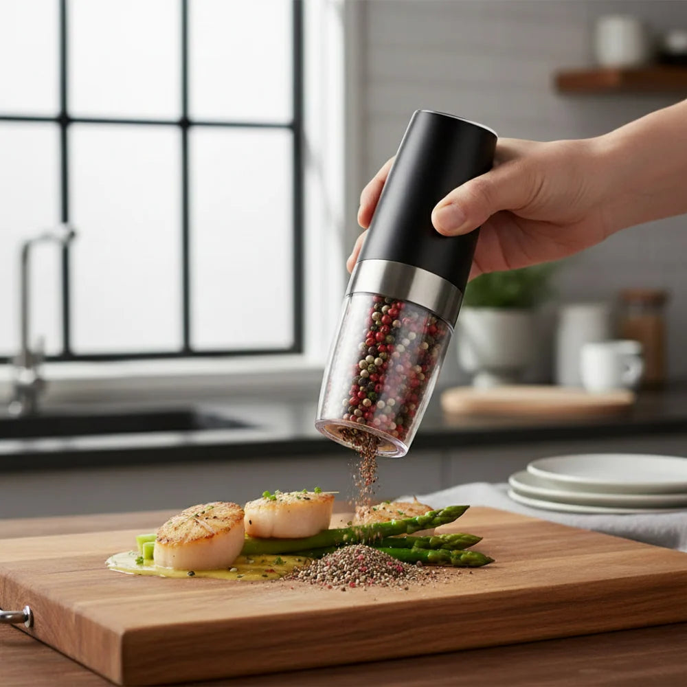 Salt & Pepper Grinder Set Gravity-Tilt Adjustable Grind LED