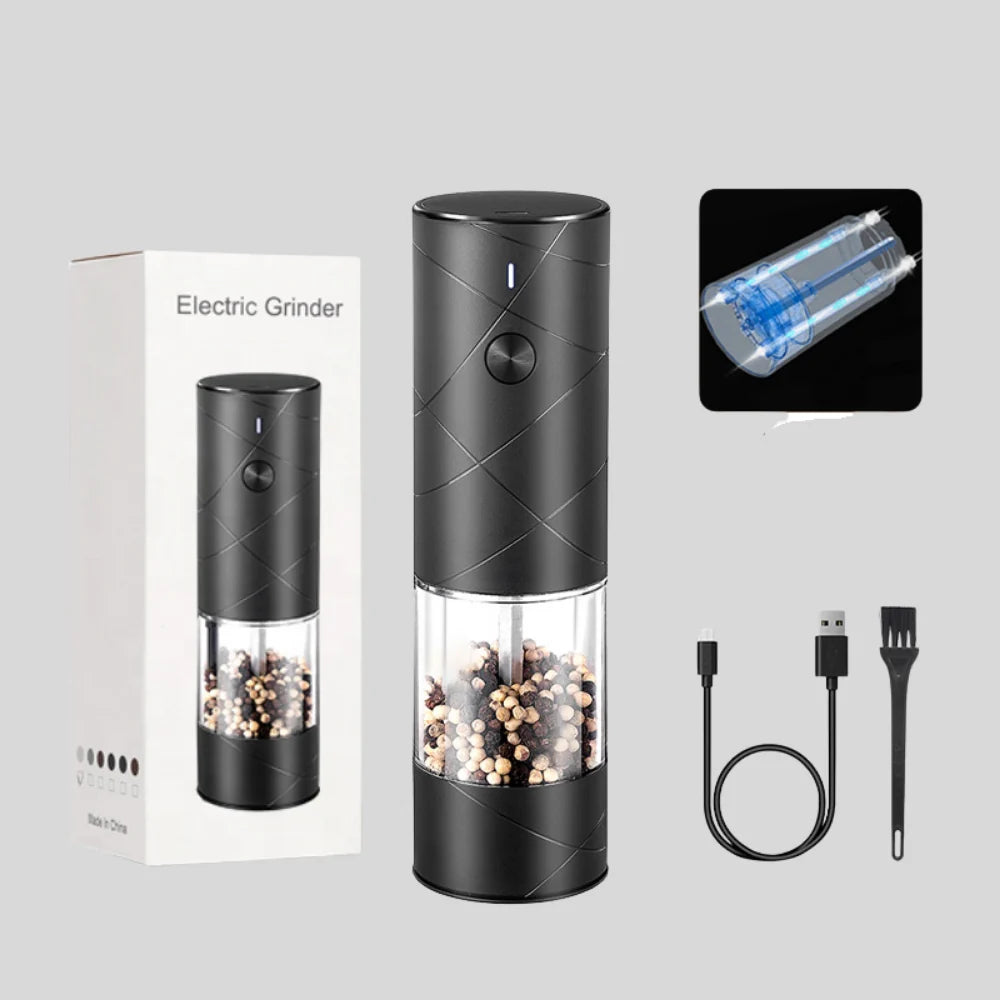 Salt & Pepper Grinder Set One-Hand Operation USB-C Rechargeable LED