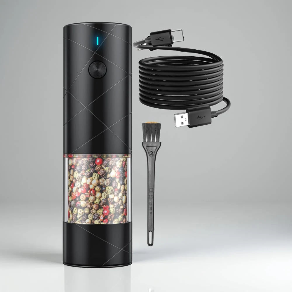 Salt & Pepper Grinder Set One-Hand Operation USB-C Rechargeable LED
