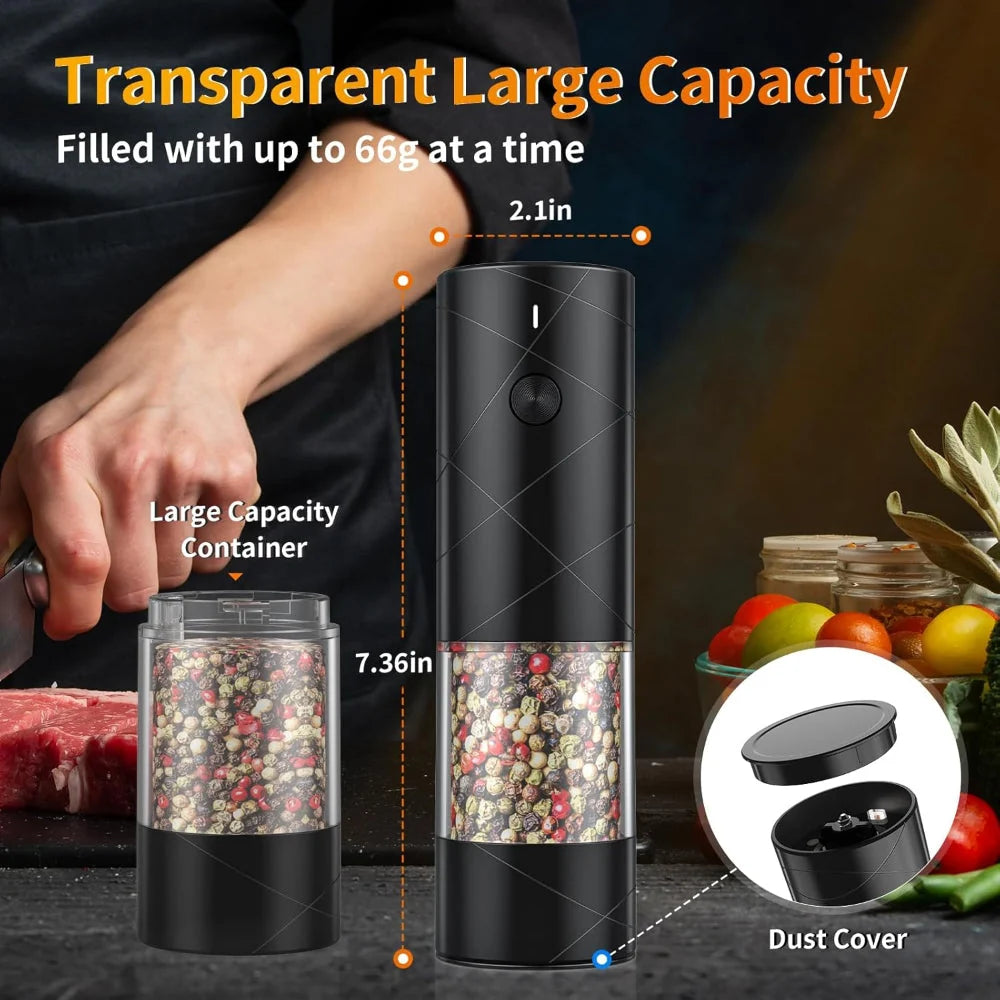 Salt & Pepper Grinder Set One-Hand Operation USB-C Rechargeable LED