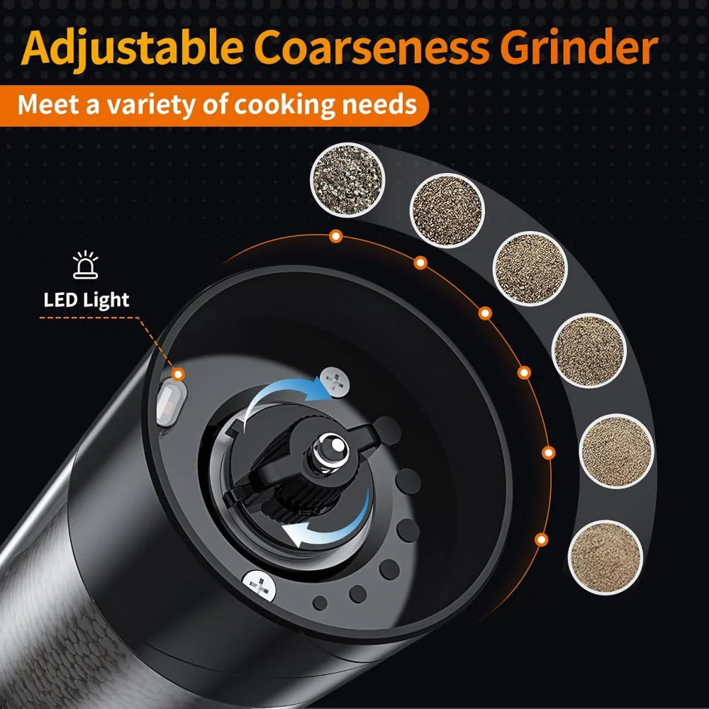 Salt & Pepper Grinder Set One-Hand Operation USB-C Rechargeable LED