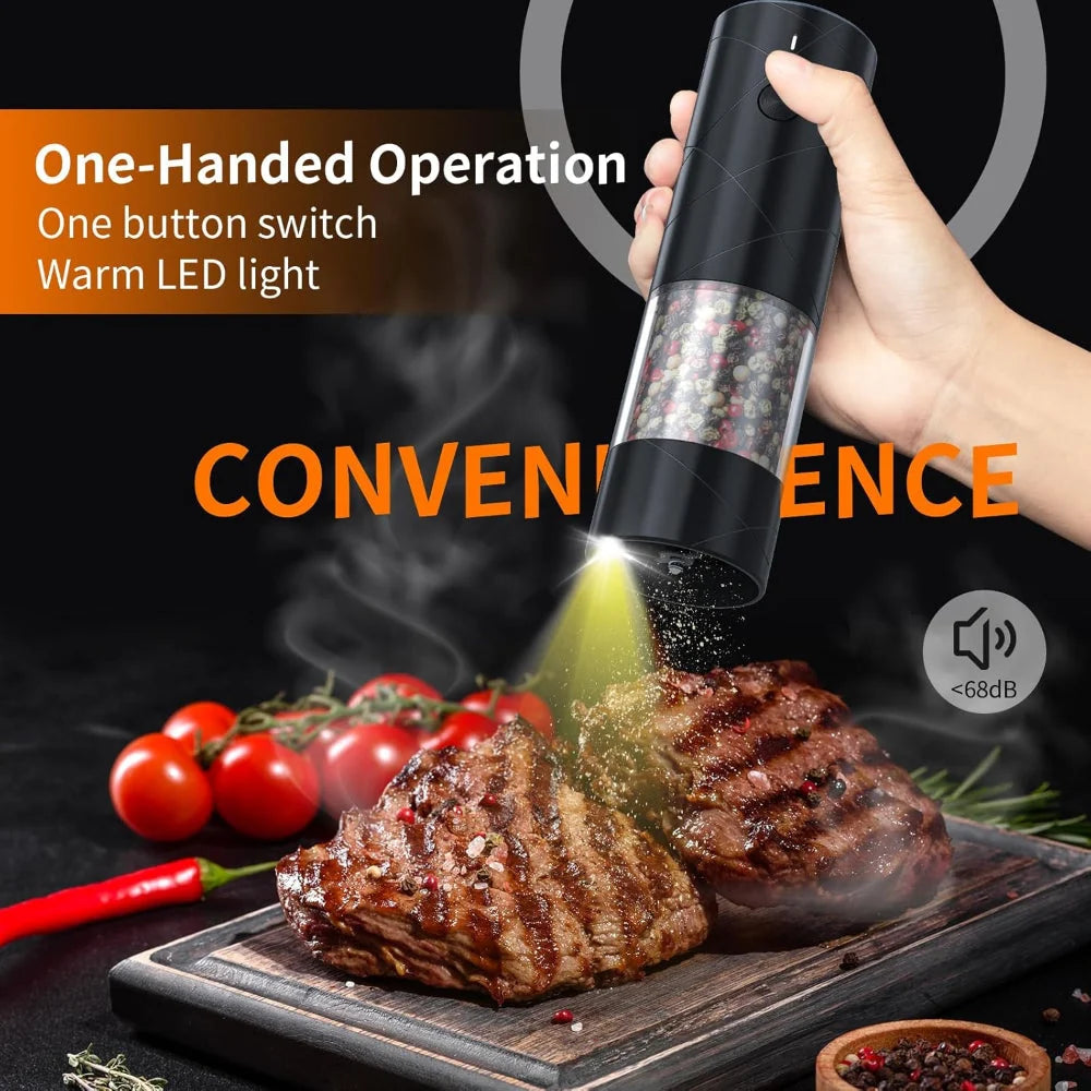 Salt & Pepper Grinder Set One-Hand Operation USB-C Rechargeable LED