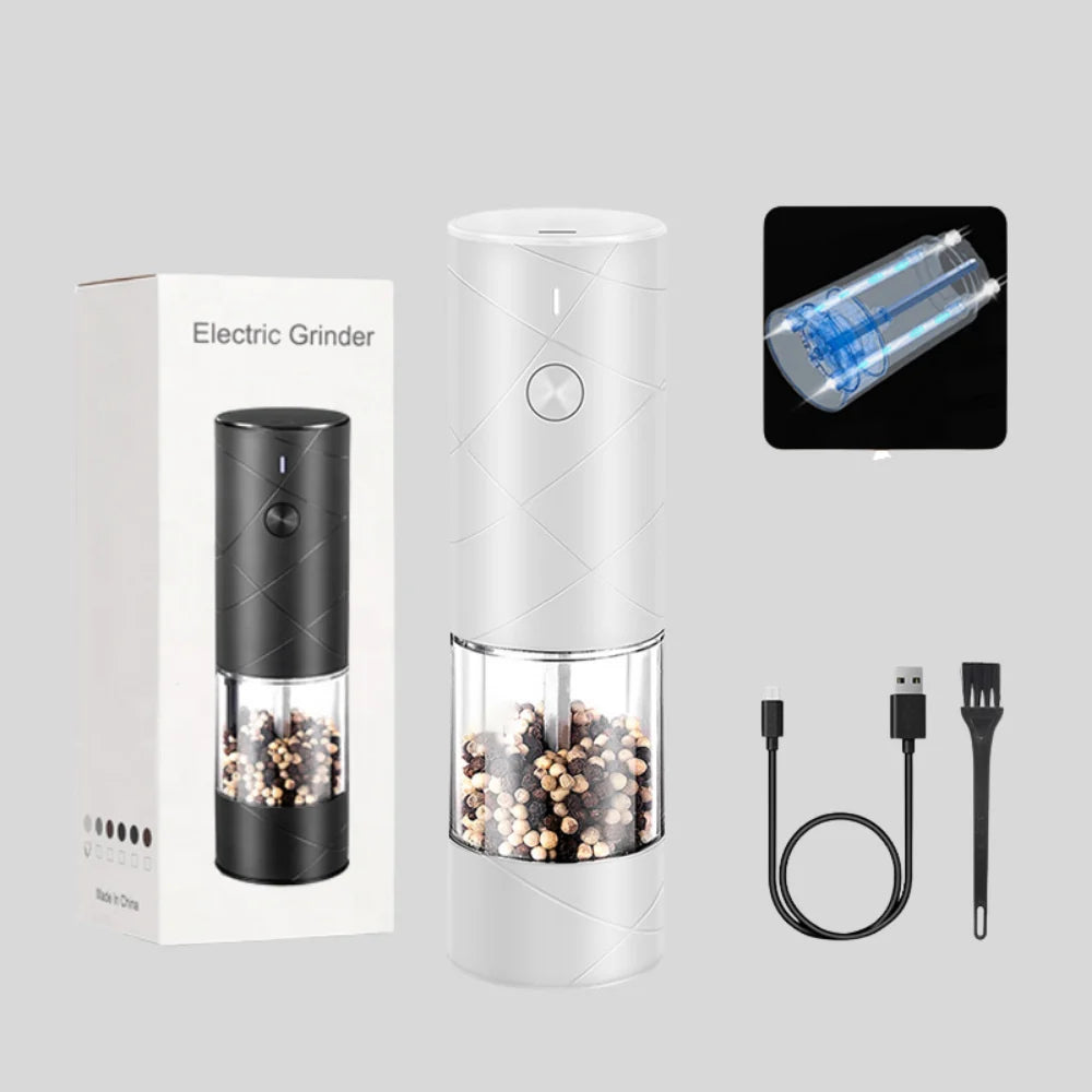 Salt & Pepper Grinder Set One-Hand Operation USB-C Rechargeable LED