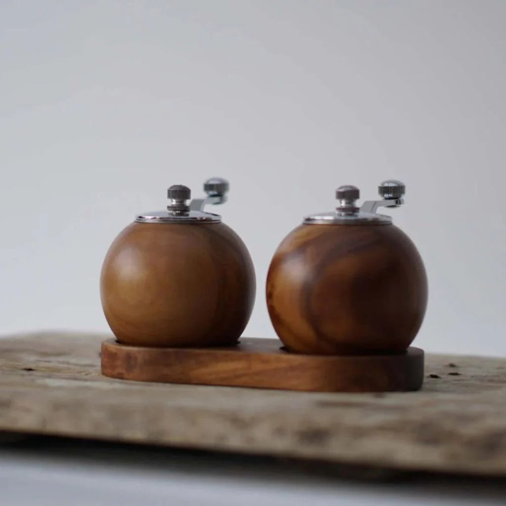 Salt & Pepper Grinder Set Scandinavian Wood Manual Stand