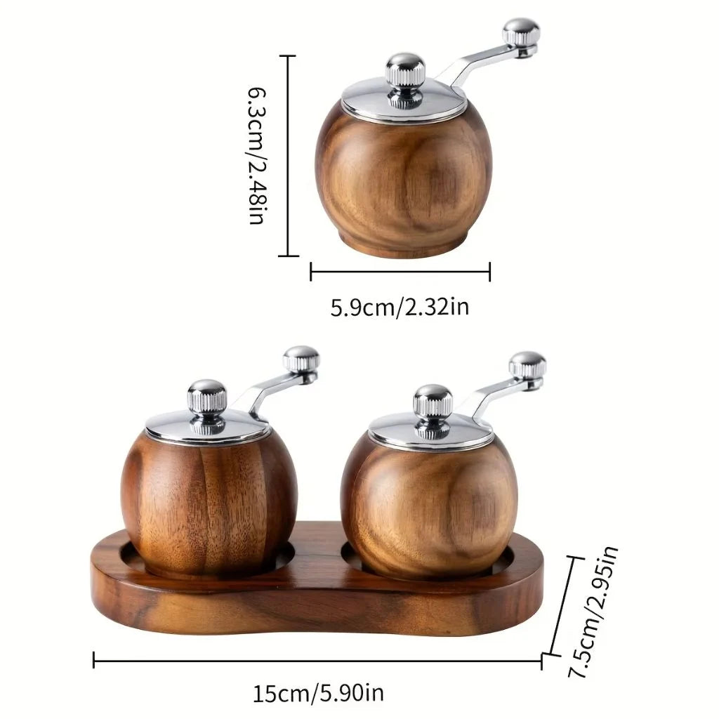 Salt & Pepper Grinder Set Scandinavian Wood Manual Stand
