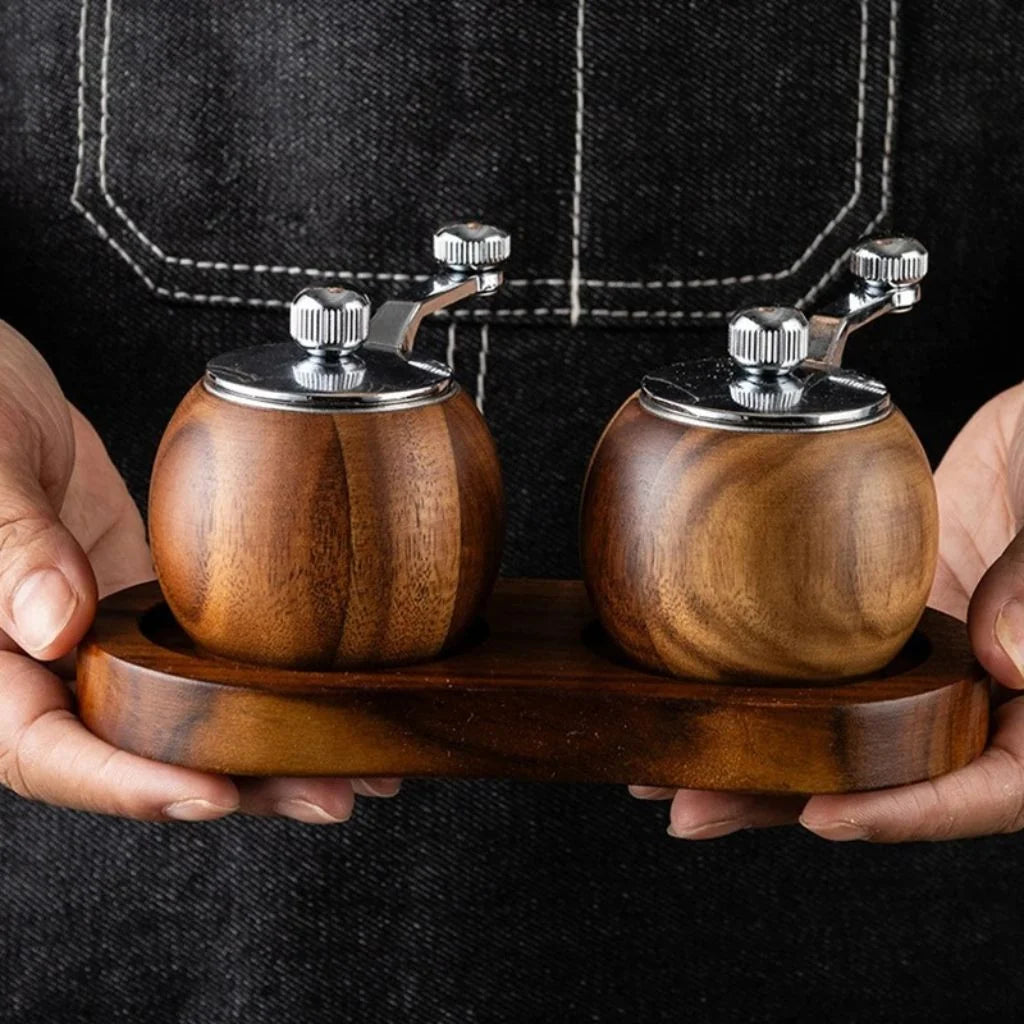 Salt & Pepper Grinder Set Scandinavian Wood Manual Stand
