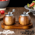 Salt & Pepper Grinder Set Scandinavian Wood Manual Stand