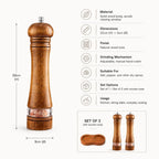 Salt & Pepper Grinder Solid Wood Adjustable Grind Window