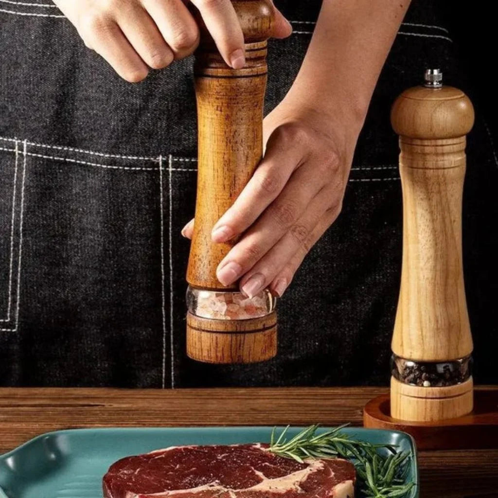 Salt & Pepper Grinder Solid Wood Adjustable Grind Window