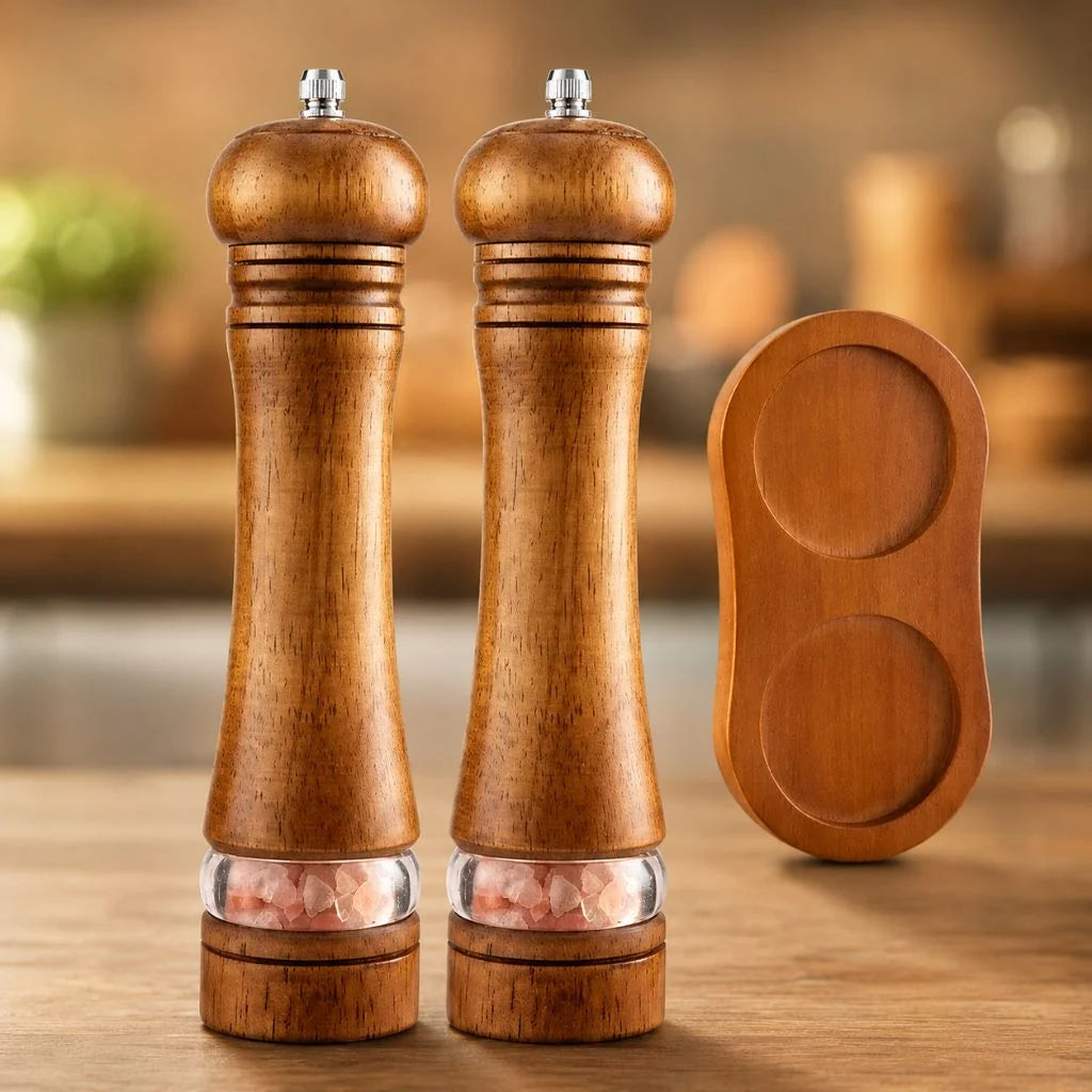 Salt & Pepper Grinder Solid Wood Adjustable Grind Window