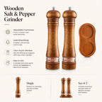 Salt & Pepper Grinder Solid Wood Adjustable Grind Window
