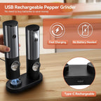 Salt & Pepper Mill Set Rechargeable One-Handed Adjustable Grind