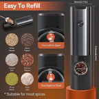 Salt & Pepper Mill Set Rechargeable One-Handed Adjustable Grind