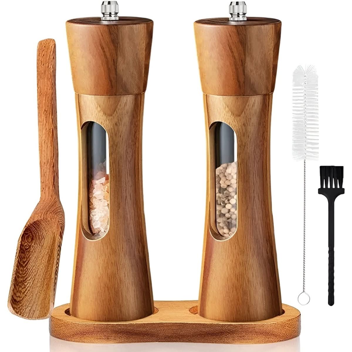 Salt & Pepper Mills Natural Wood Adjustable Grinder