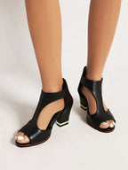 Sandals Square Block Heel T-Strap Faux Leather