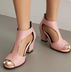 Sandals Square Block Heel T-Strap Faux Leather